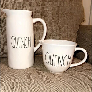 RAE DUNN Magenta Bundle of 2 Ceramic QUENCH Pitcher & Jumbo Mug Cup Pourer